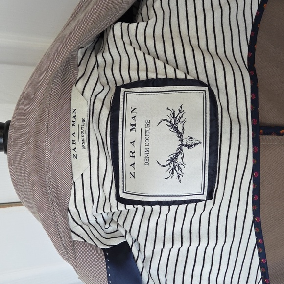 ZARA MAN DENIM COUTURE BLAZER SPORT COAT MODERN CAMEL BROWN ELBOW PATCHES 42 - Picture 4 of 11